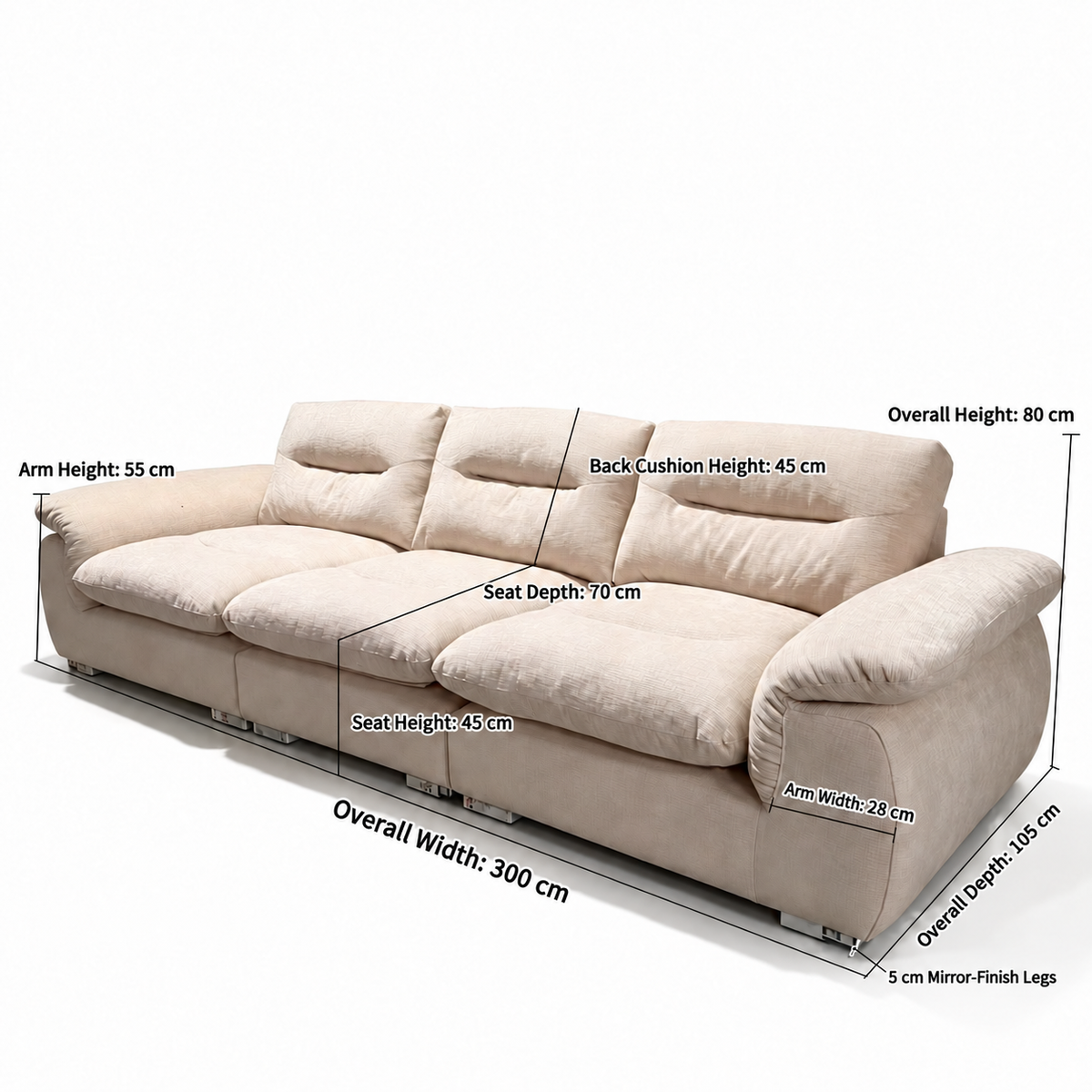 Elara Chenille Sofa with Wide Padded Arms