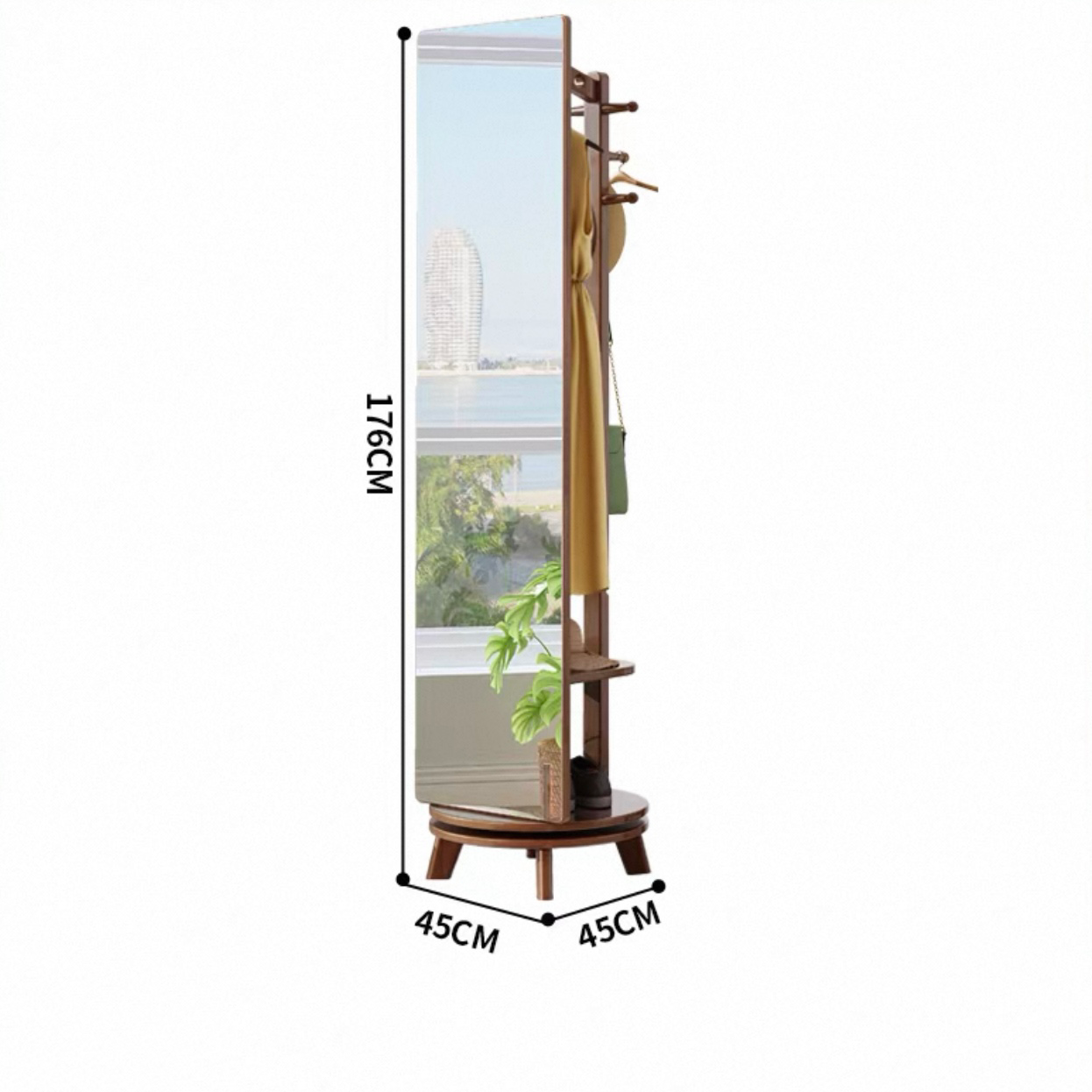Lagom Rotate Mirror Coat Stand, Walnut image 2