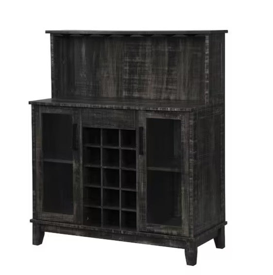 Charcoal Bar Cabinet with Wine Rack and Glass Doors image 2
