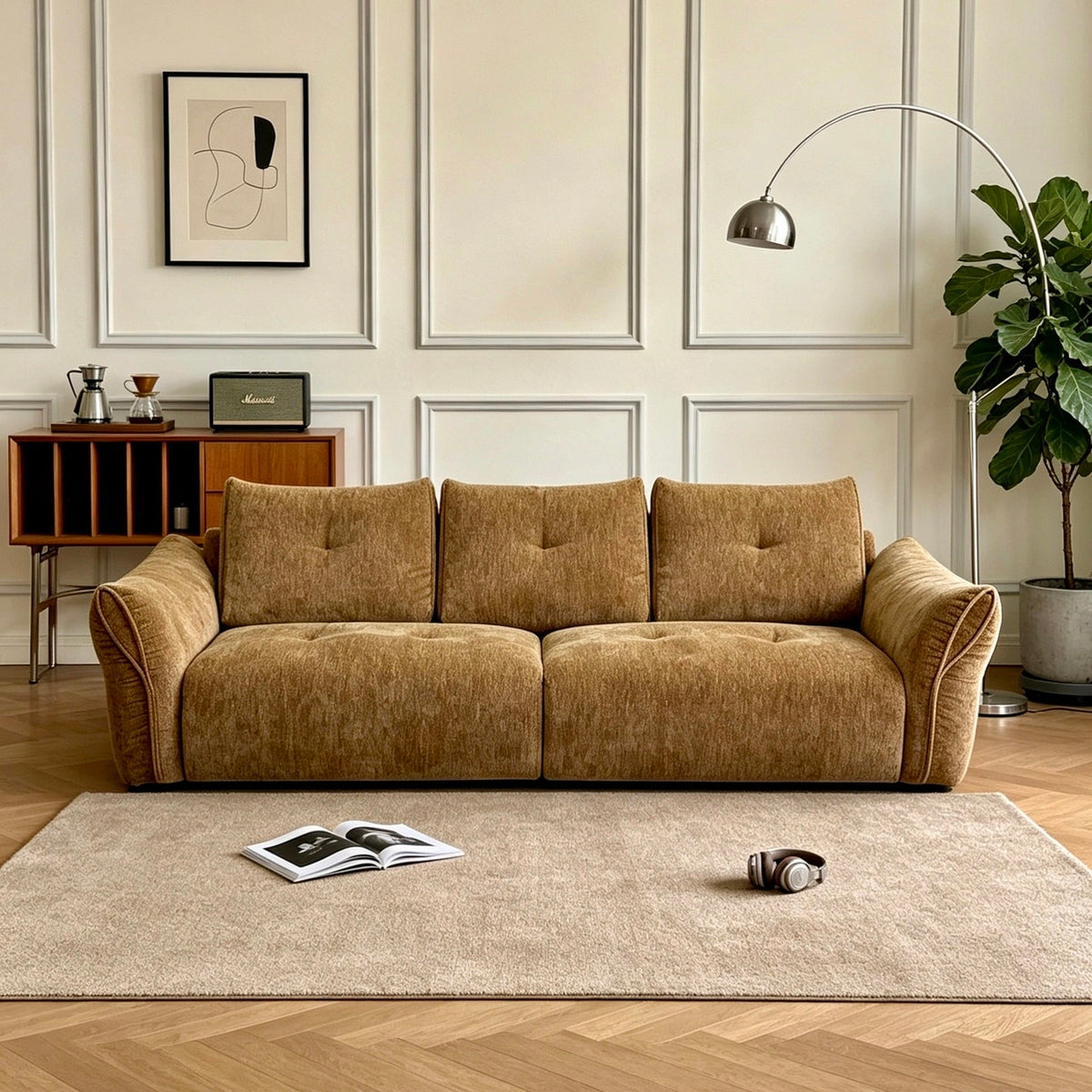 Catria Chenille Sofa with Curved Arms