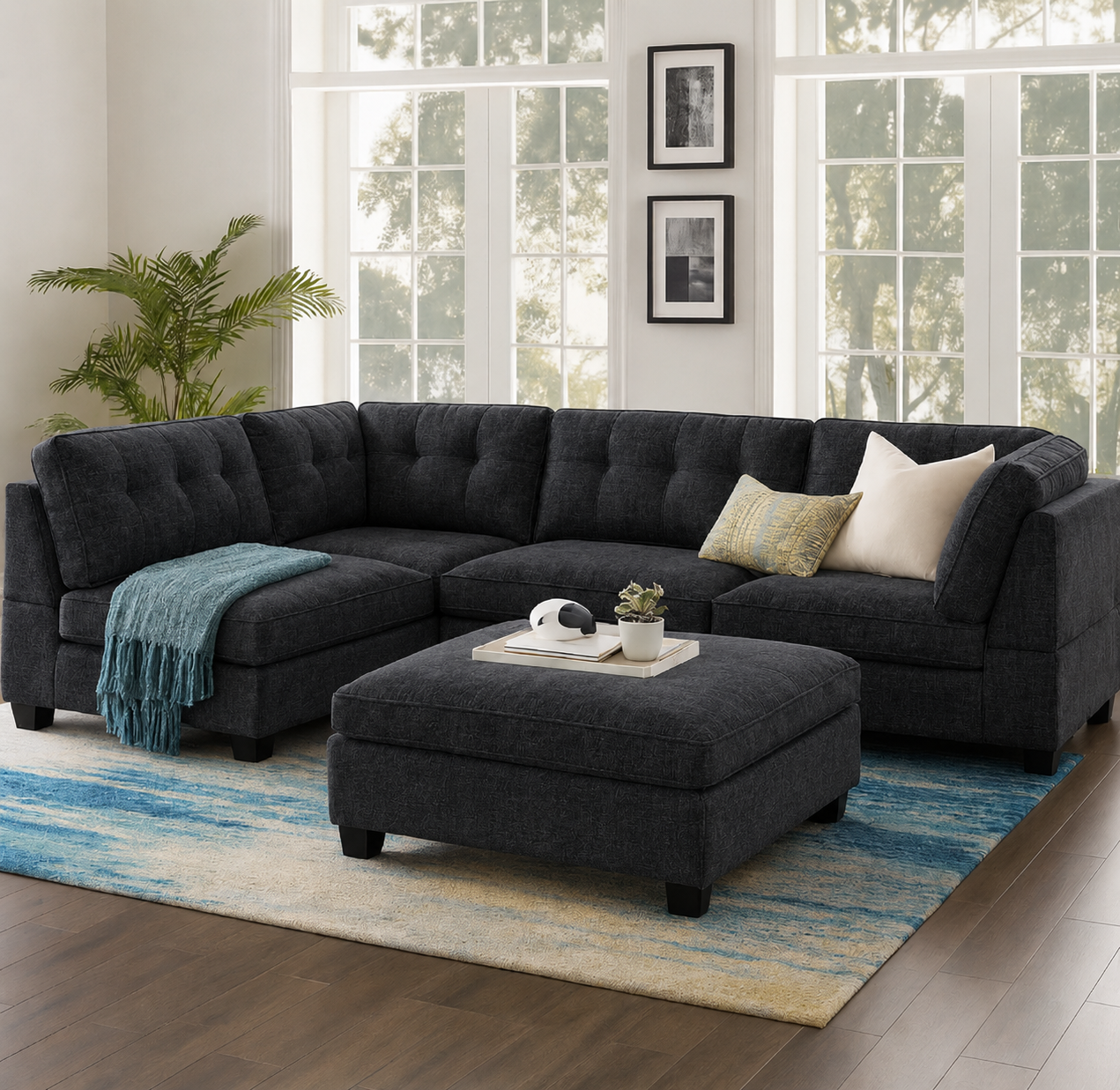 Harbour Luxe Corner Sectional, Dark Grey