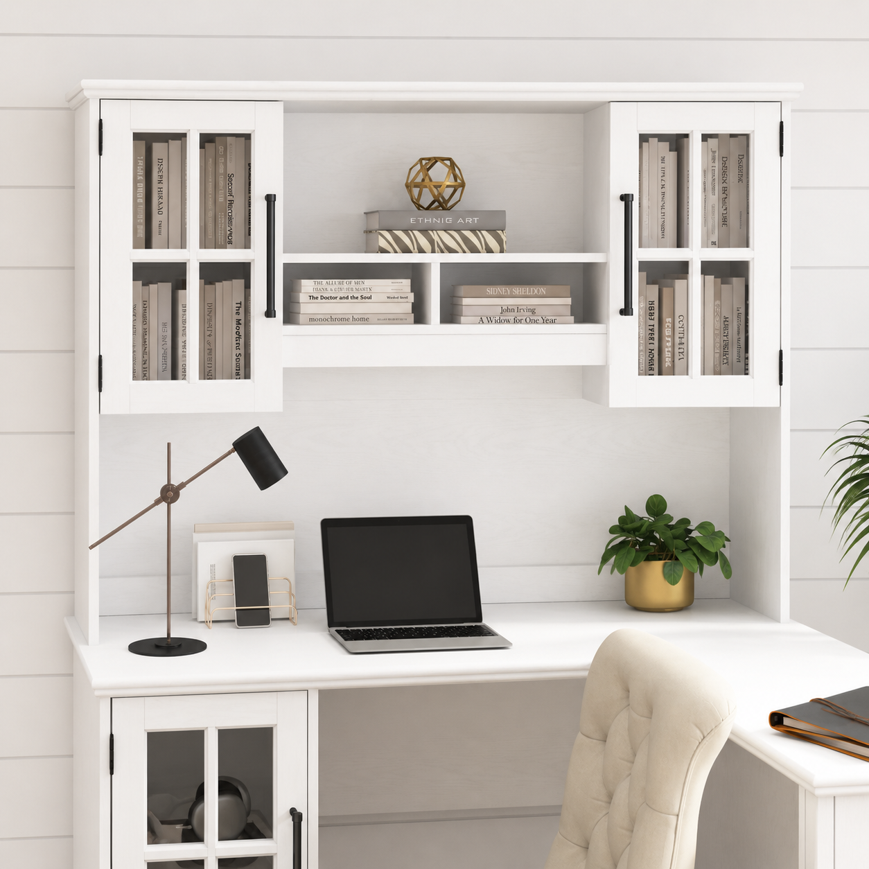White Ash Computer Desk Hutch