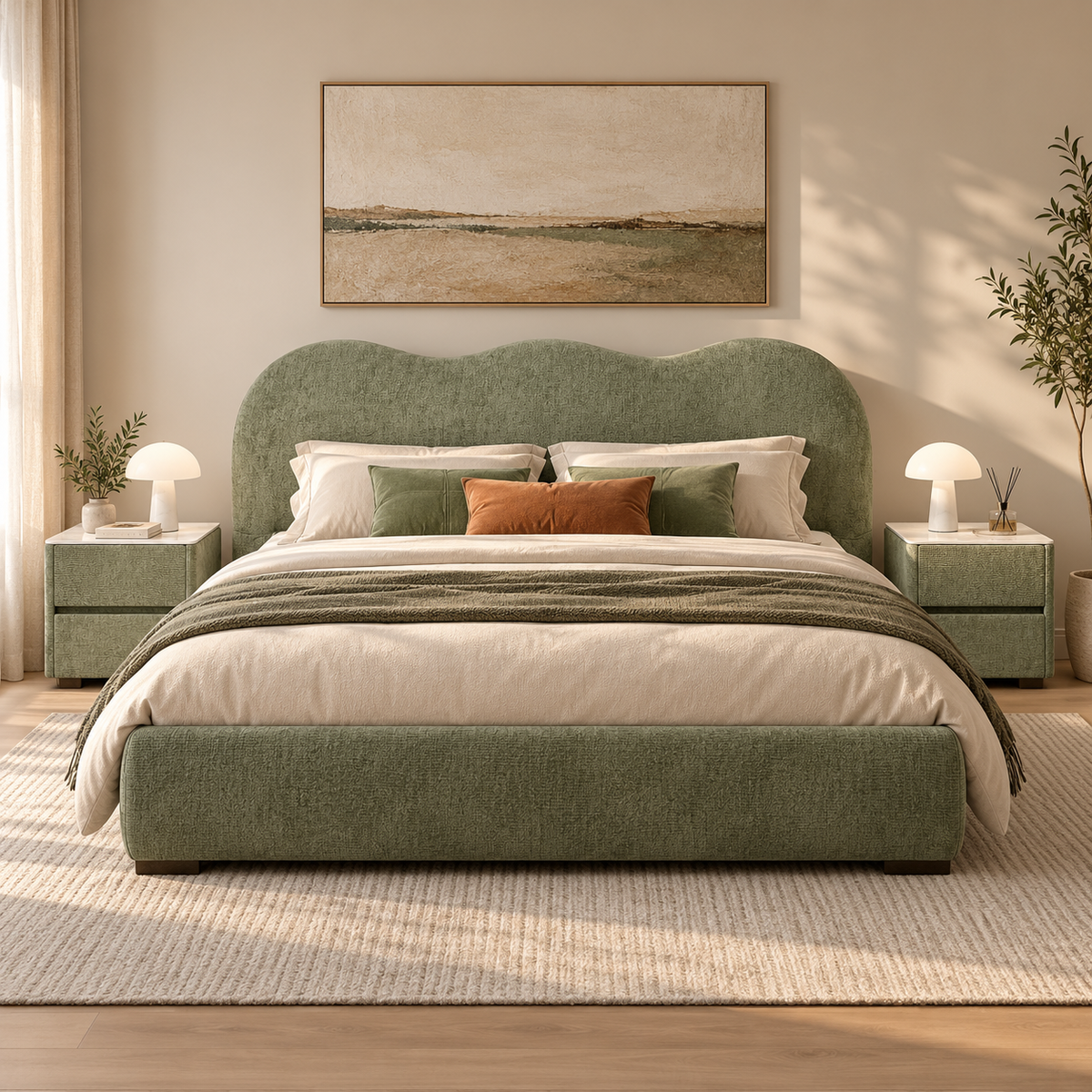 Camille Upholstered Bed with Scalloped Headboard