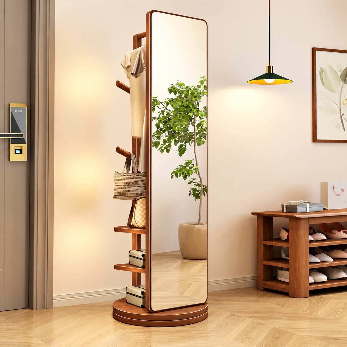 Lagom Rotate Mirror Coat Stand, Walnut