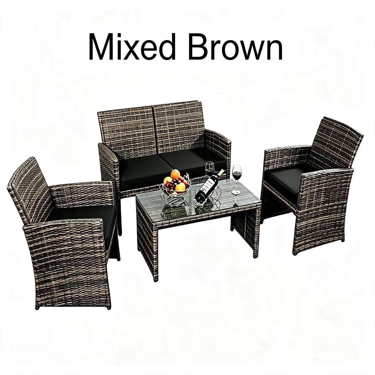 BLACK JAGUAR 4PCS Outdoor Furniture Set Chairs Coffee Table Patio Garden Set