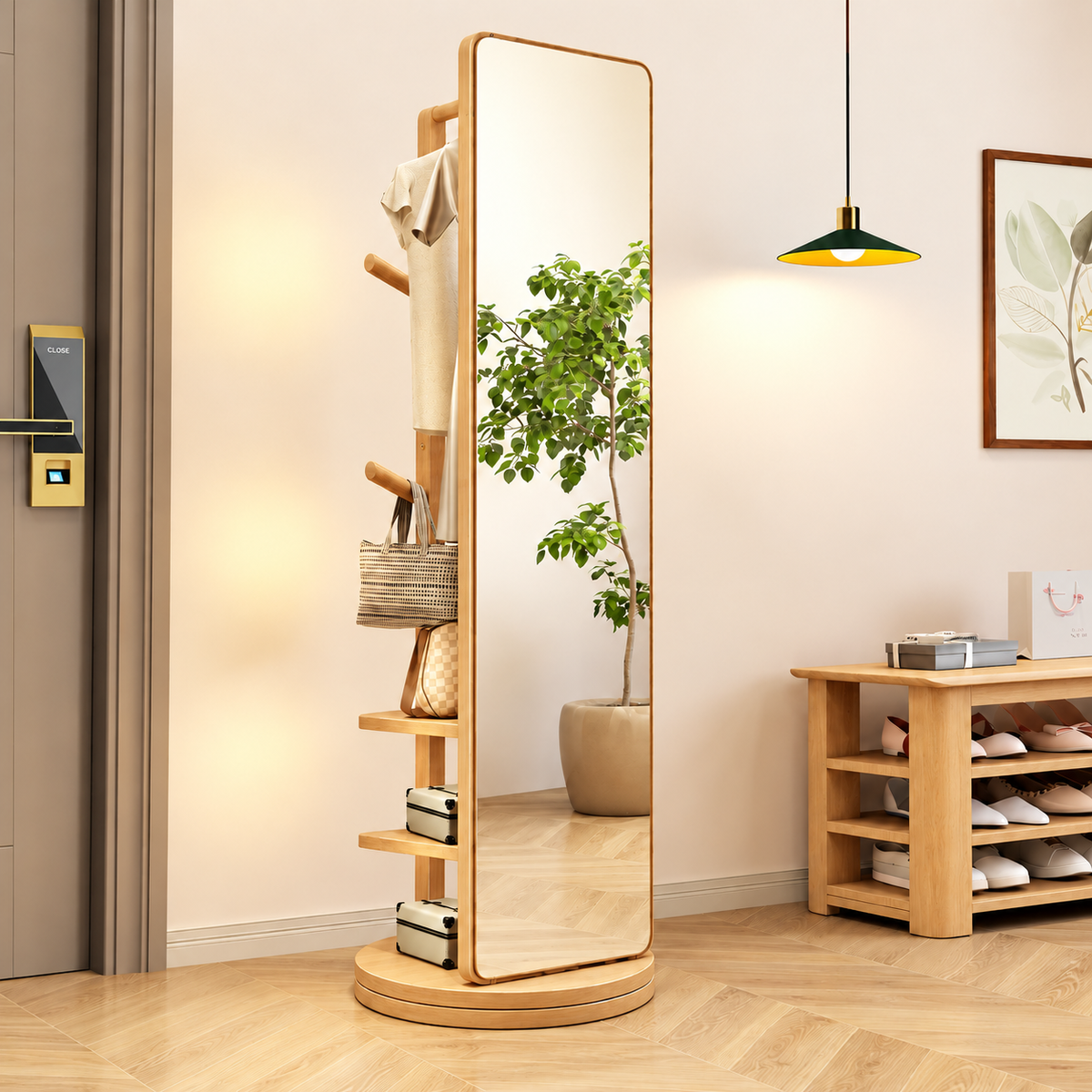 Lagom Rotate Mirror Coat Stand, Wood