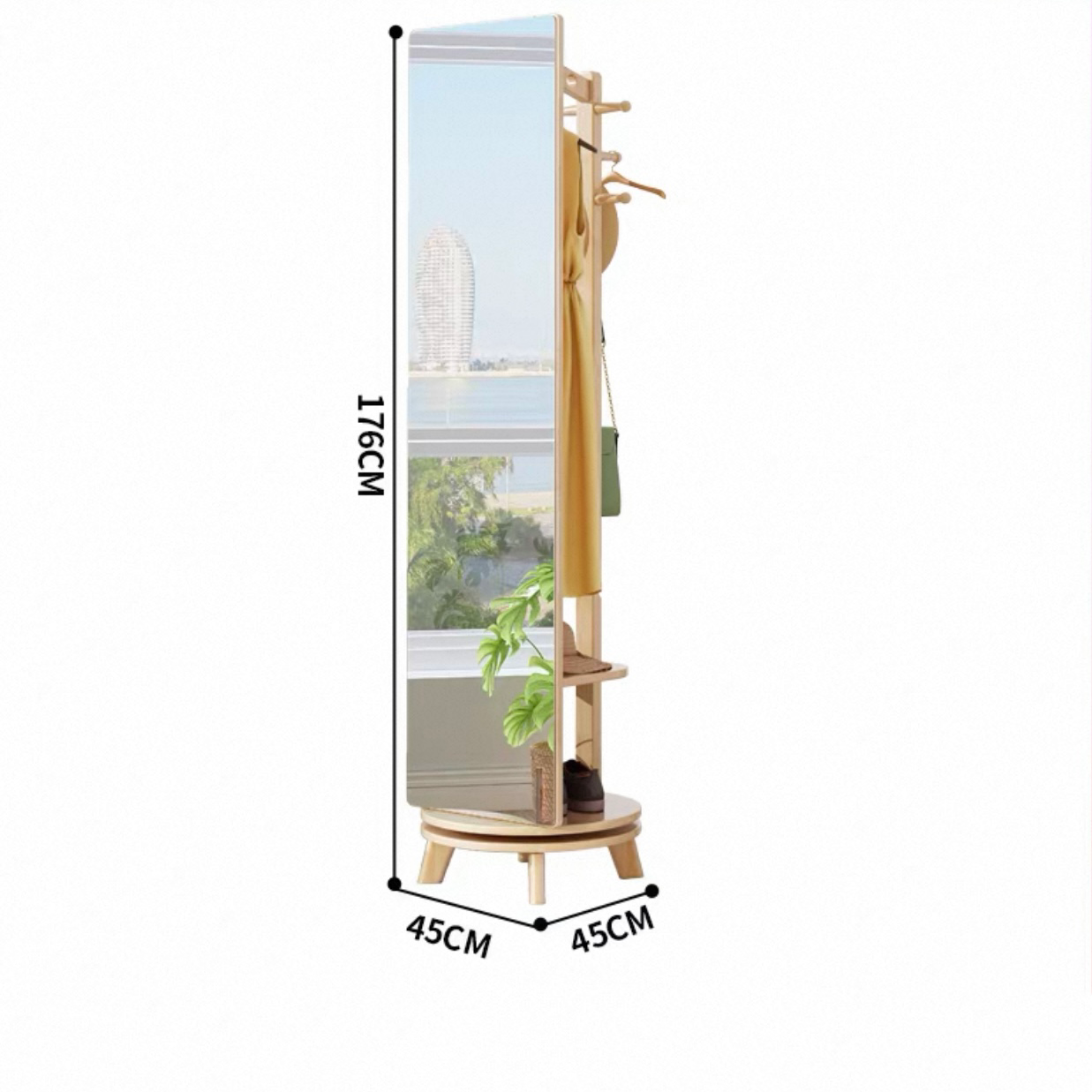 Lagom Rotate Mirror Coat Stand, Wood image 2