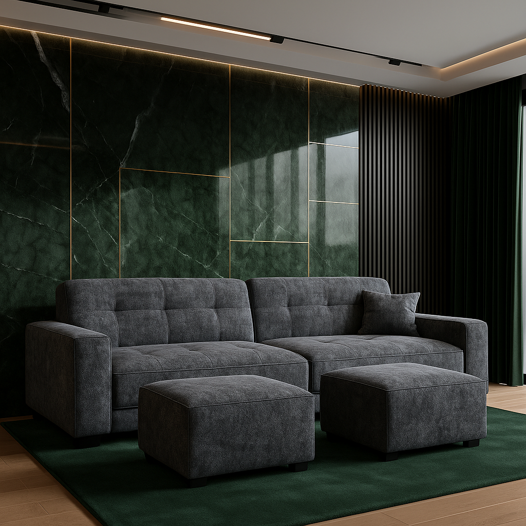 Mossy Cloud Duo-Lounge 3M Sofa with Two Footrests, Navy Blue image 0