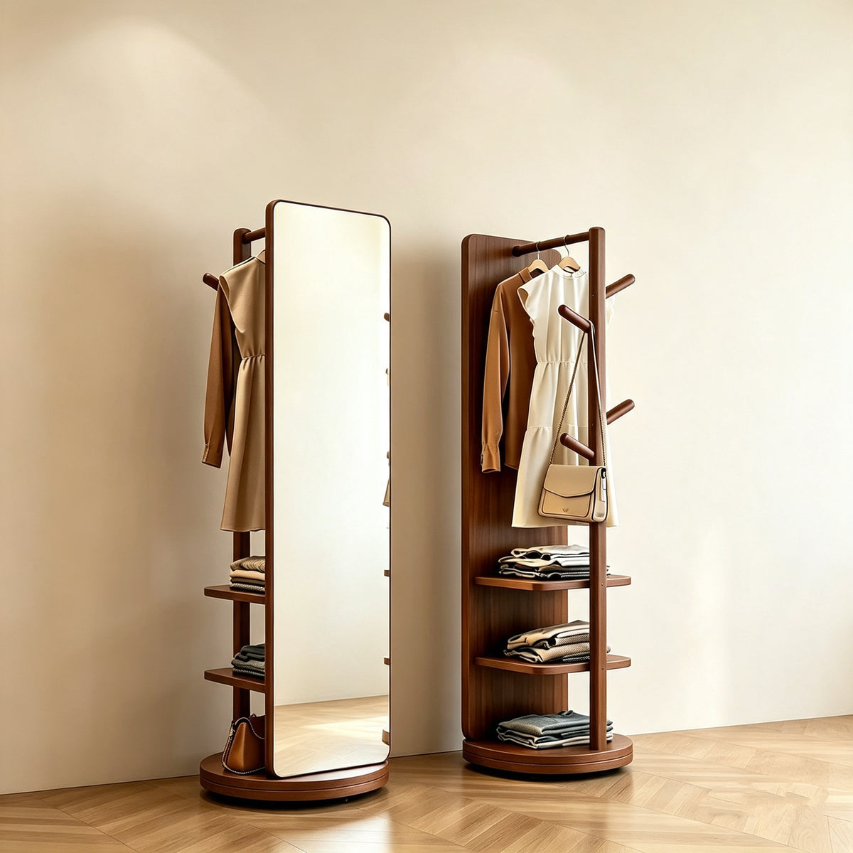 Lagom Rotate Mirror Coat Stand, Walnut