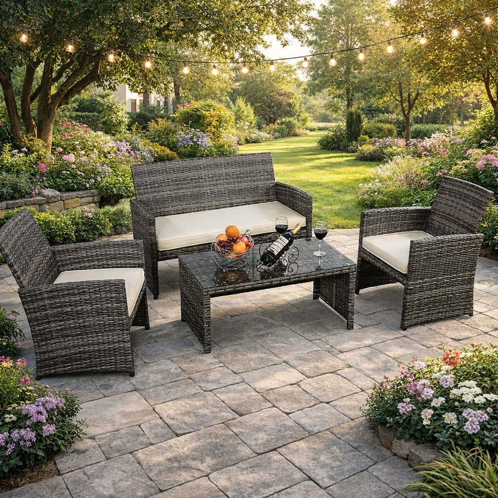 BLACK JAGUAR 4PCS Outdoor Furniture Set Chairs Coffee Table Patio Garden Set image 0
