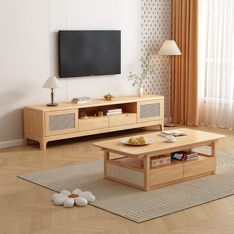 Lagom Rattan Coffee Table & TV Unit Set, Wood image 1