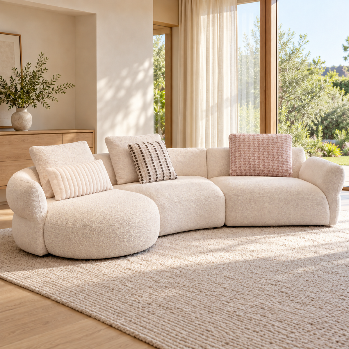 Arlo Modular Sofa with Curved Chaise & Houndstooth Accents