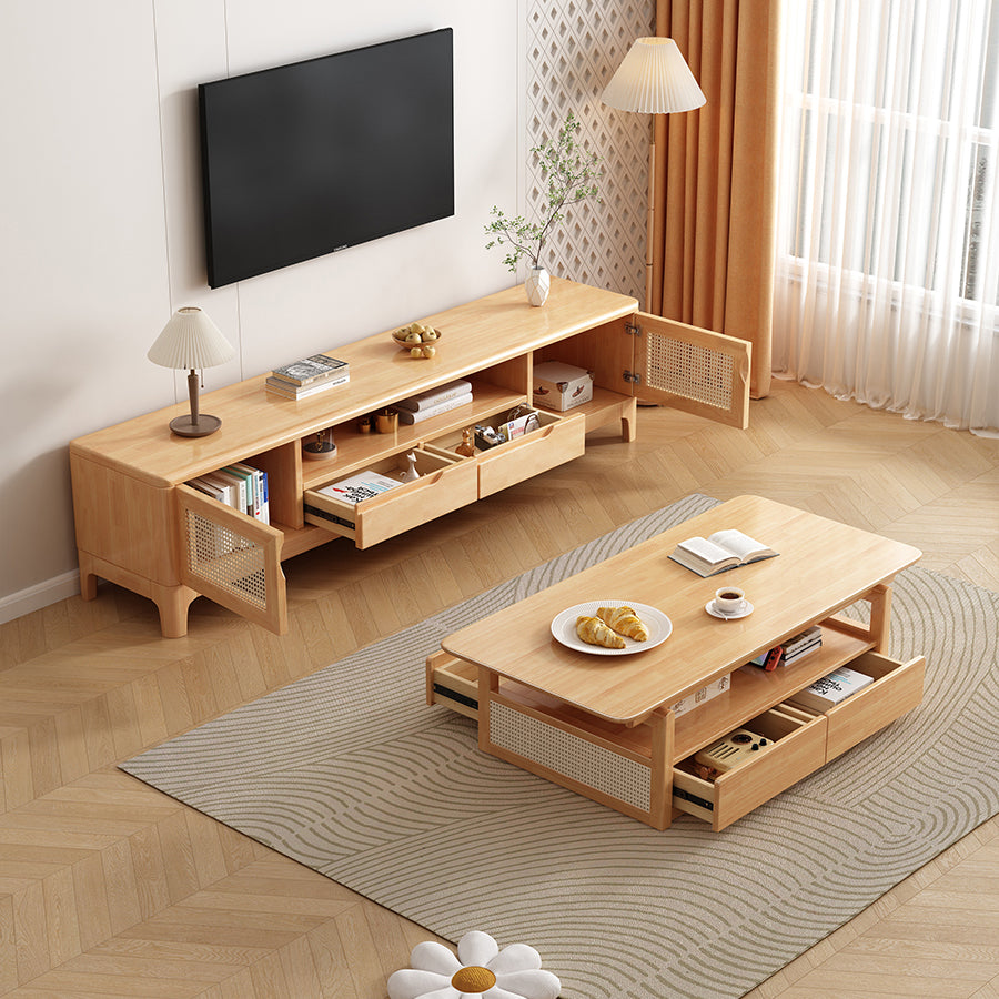 Lagom Rattan Coffee Table, 130cm, Wood image 1