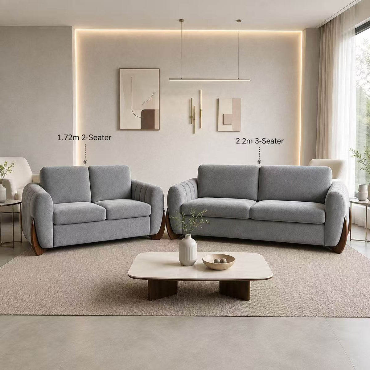 Luna Curved Arm Sofa - Mist Grey