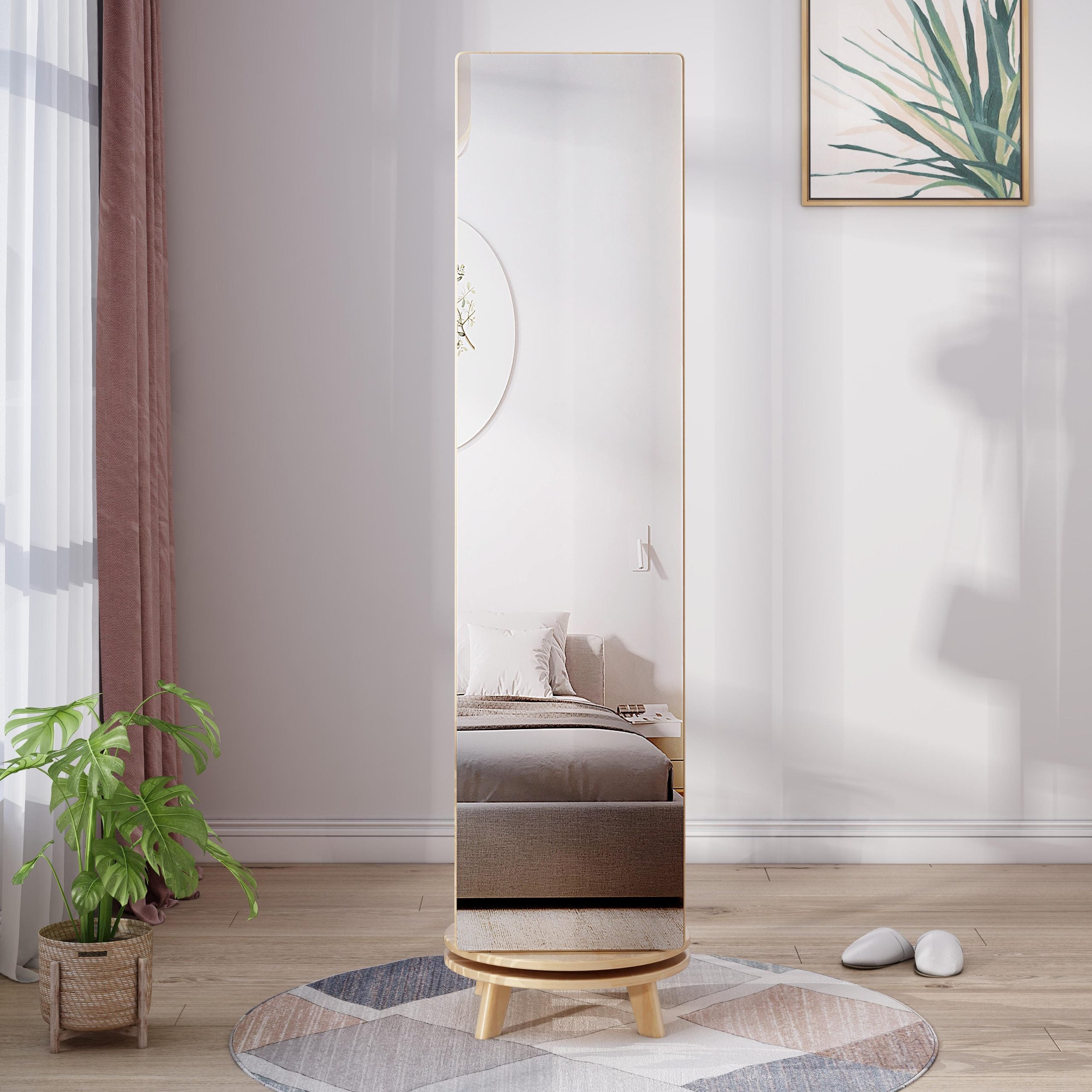 Lagom Rotate Mirror Coat Stand, Wood image 1