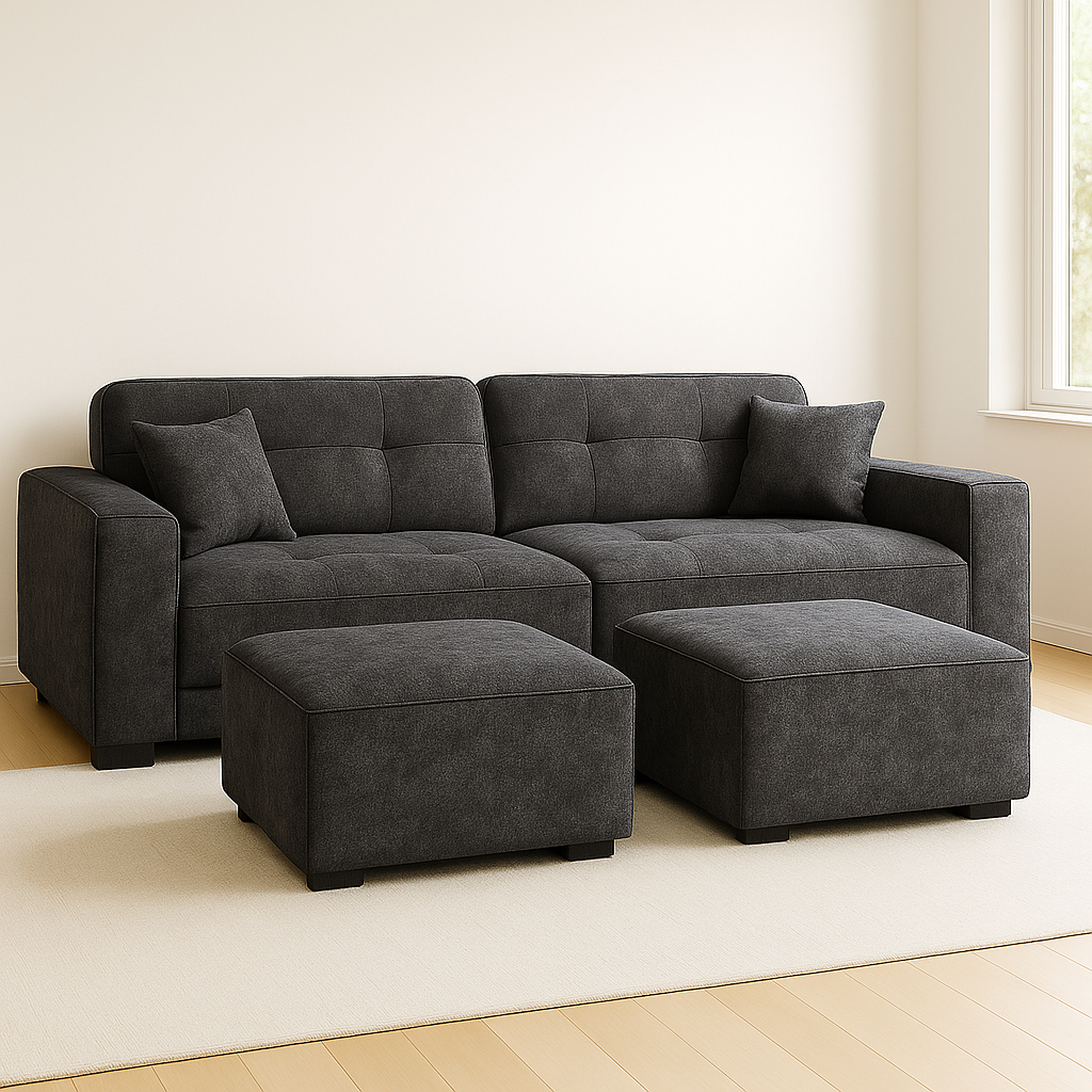 Mossy Cloud Duo-Lounge 3M Sofa with Two Footrests, Navy Blue image 1