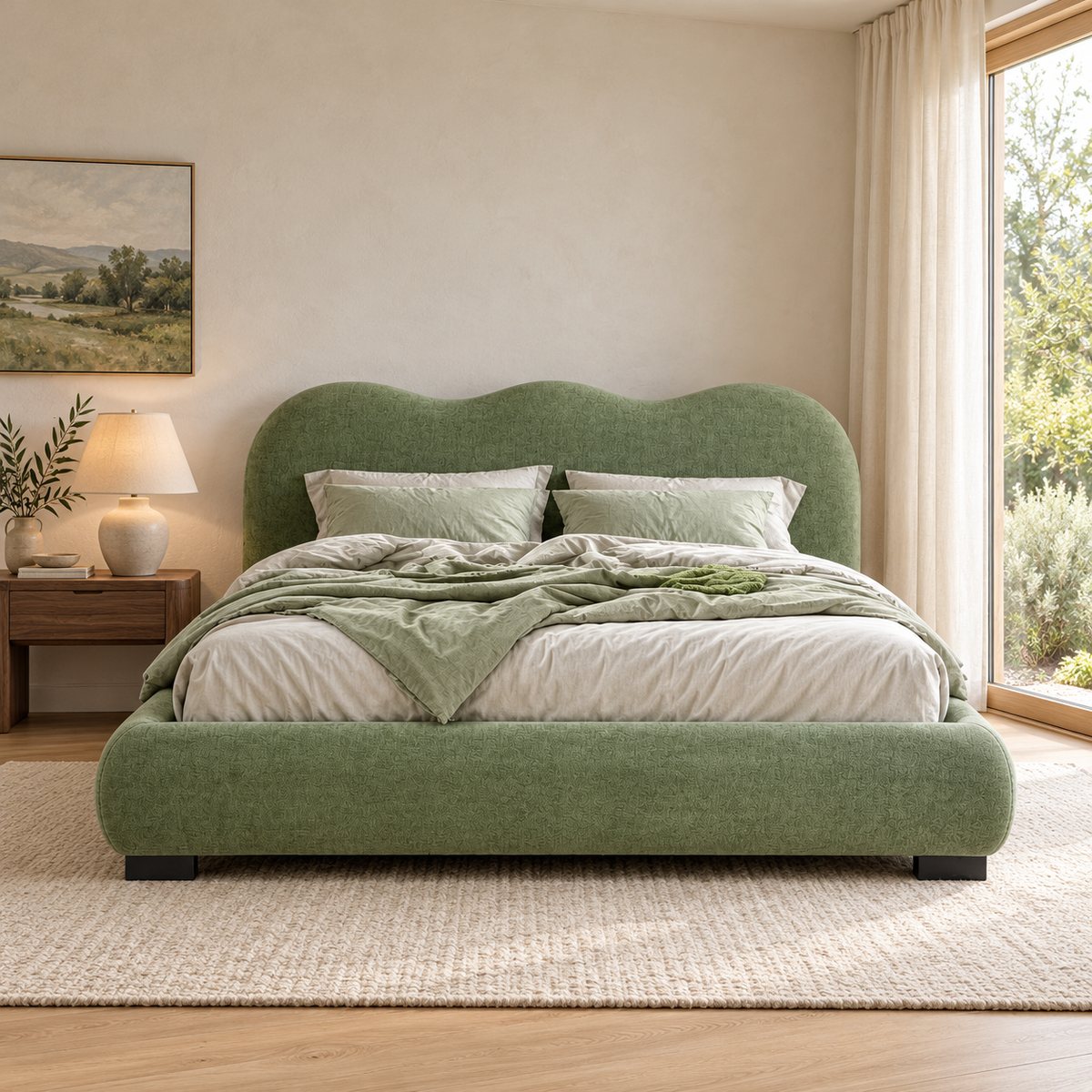 Camille Upholstered Bed with Scalloped Headboard