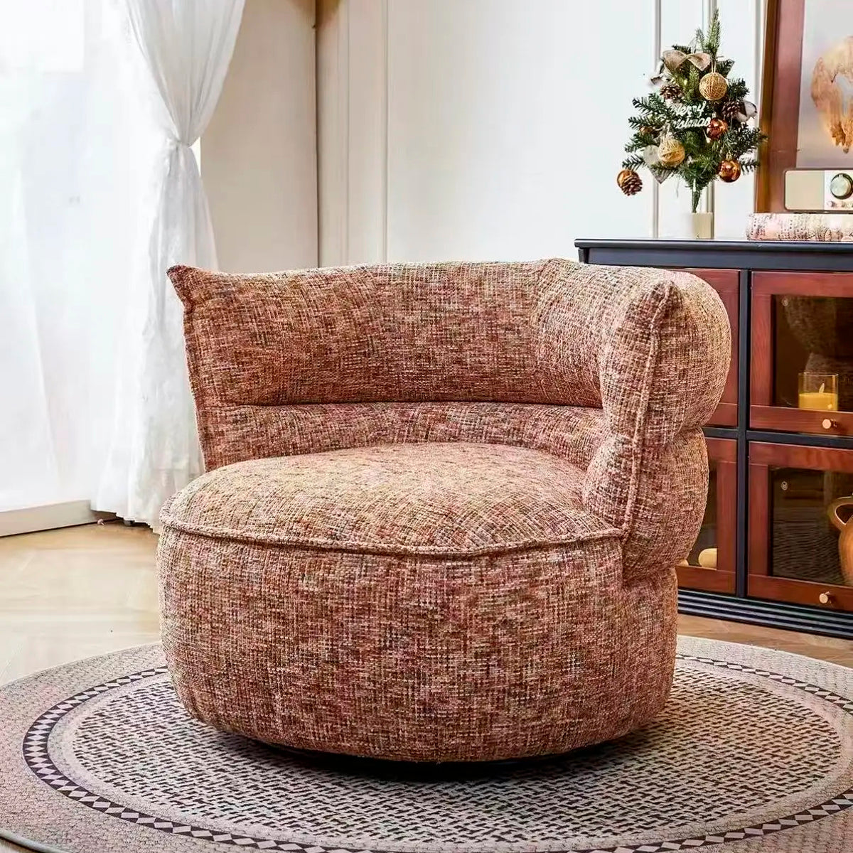 Cora Curved Chenille Swivel Armchair
