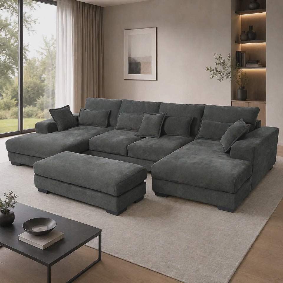 Load video: Boston Corner Sofa with Ottoman, Dark Grey