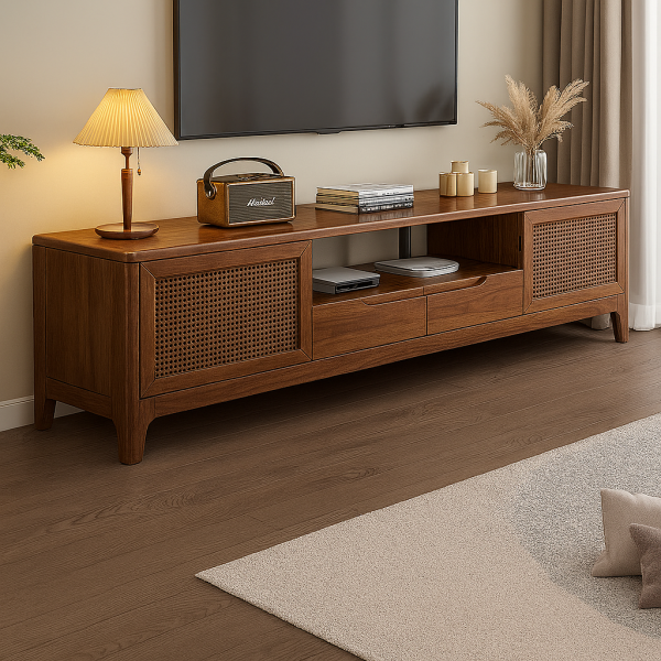 Lagom Rattan Entertainment Unit, 180cm, Walnut