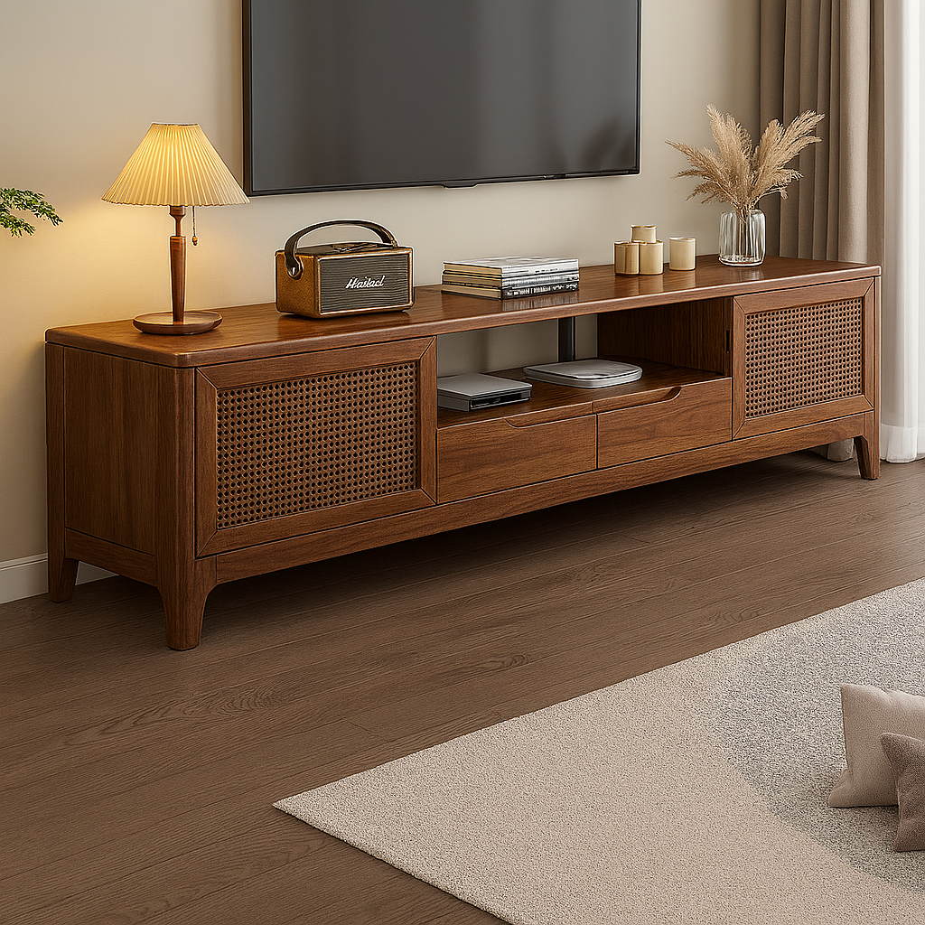 Lagom Rattan Entertainment Unit, 180cm, Walnut