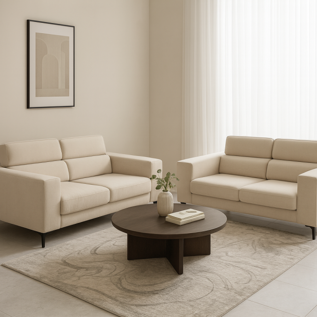 Oslo Modern Fabric Sofa, Cream - Image 2