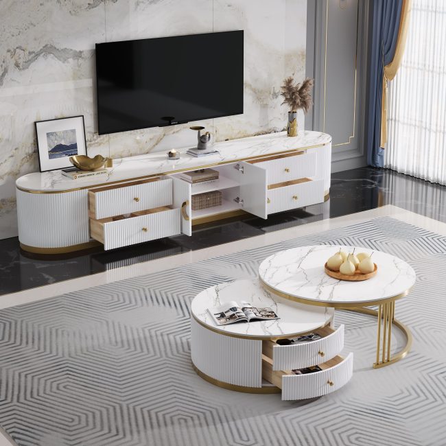 Valente Marble Entertainment & Coffee Table Set - Image 3