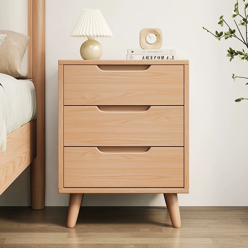 Lagom Bedside Table, Three-drawer, Wood