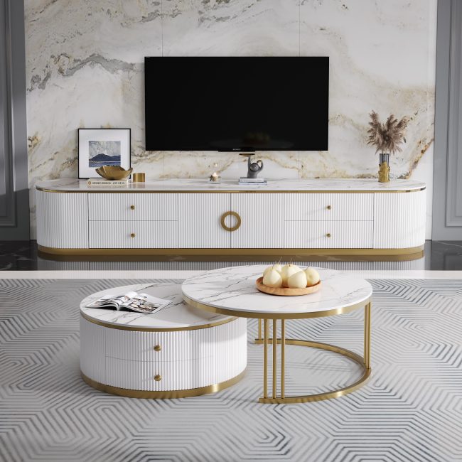 Valente Marble Entertainment & Coffee Table Set