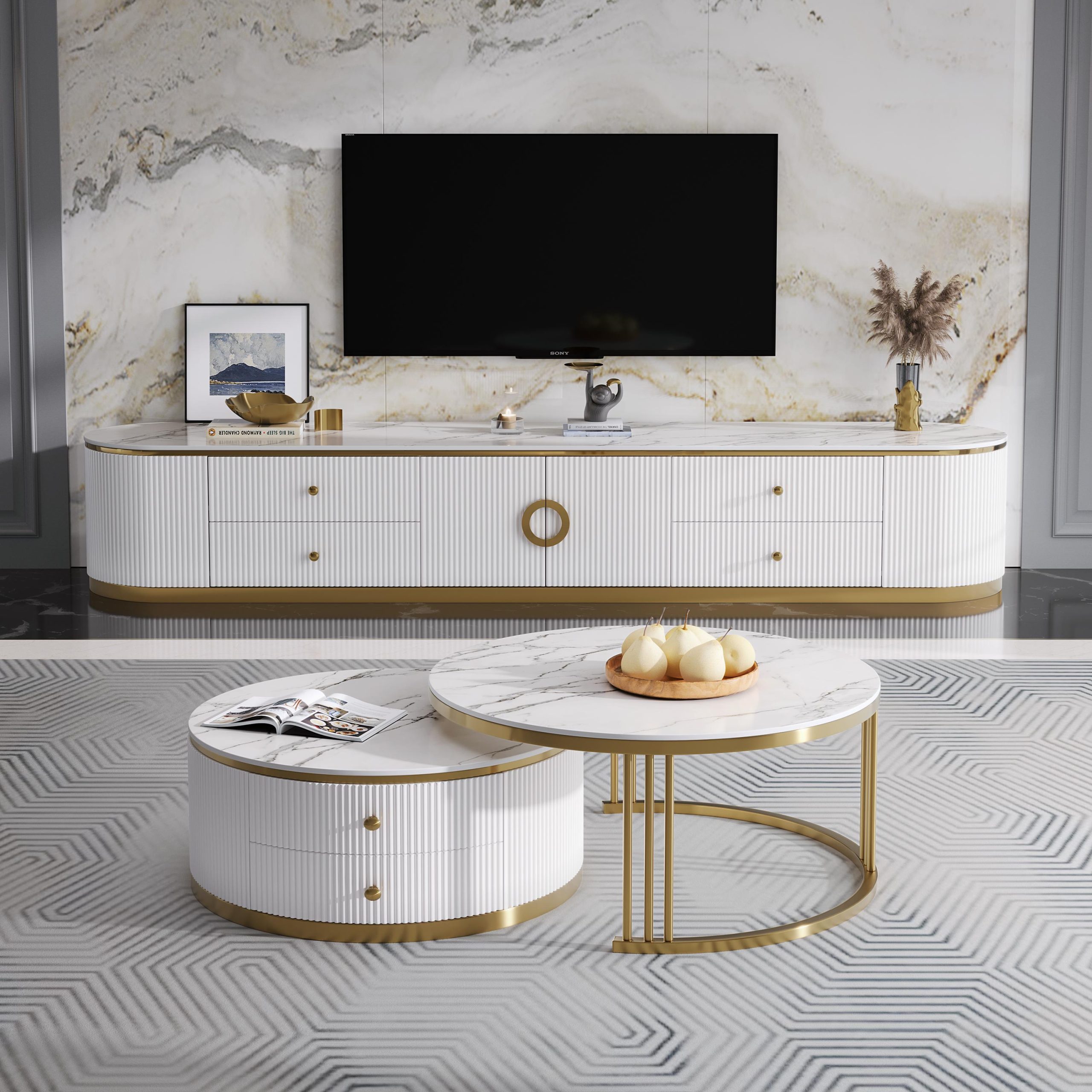 Valente Marble Entertainment & Coffee Table Set