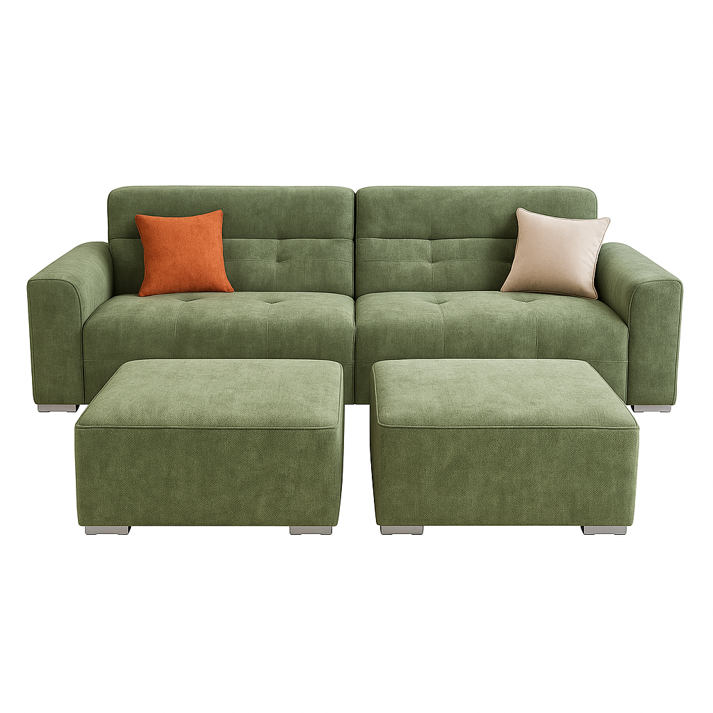Mossy Cloud Duo-Lounge 3M Sofa with Two Footrests, Sage Green - Image 2